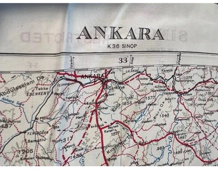 Vintage Escape Silk Map Ankara/Sinop Turkey 1951 - Image 2 of 4