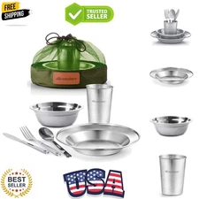 Eco-Friendly Single Person Dishes Set - Lightweight Stainless Steel Dining Kit