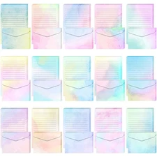 200 Pieces Watercolor Stationary Paper and Envelopes Set Including 100 Lined