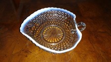 Strawberry Shaped Serving Bowl Moonstone Hobnail Opalescent Rim w/Handle