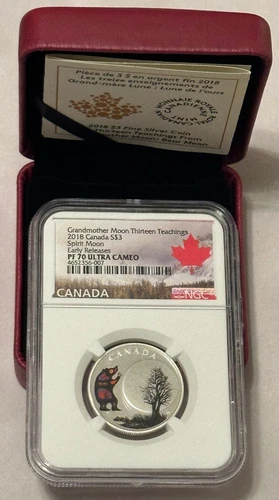 2018 Bear Moon Silver Proof Colored $3 Canada NGC 70 Ultra Cameo 13 Teachings
