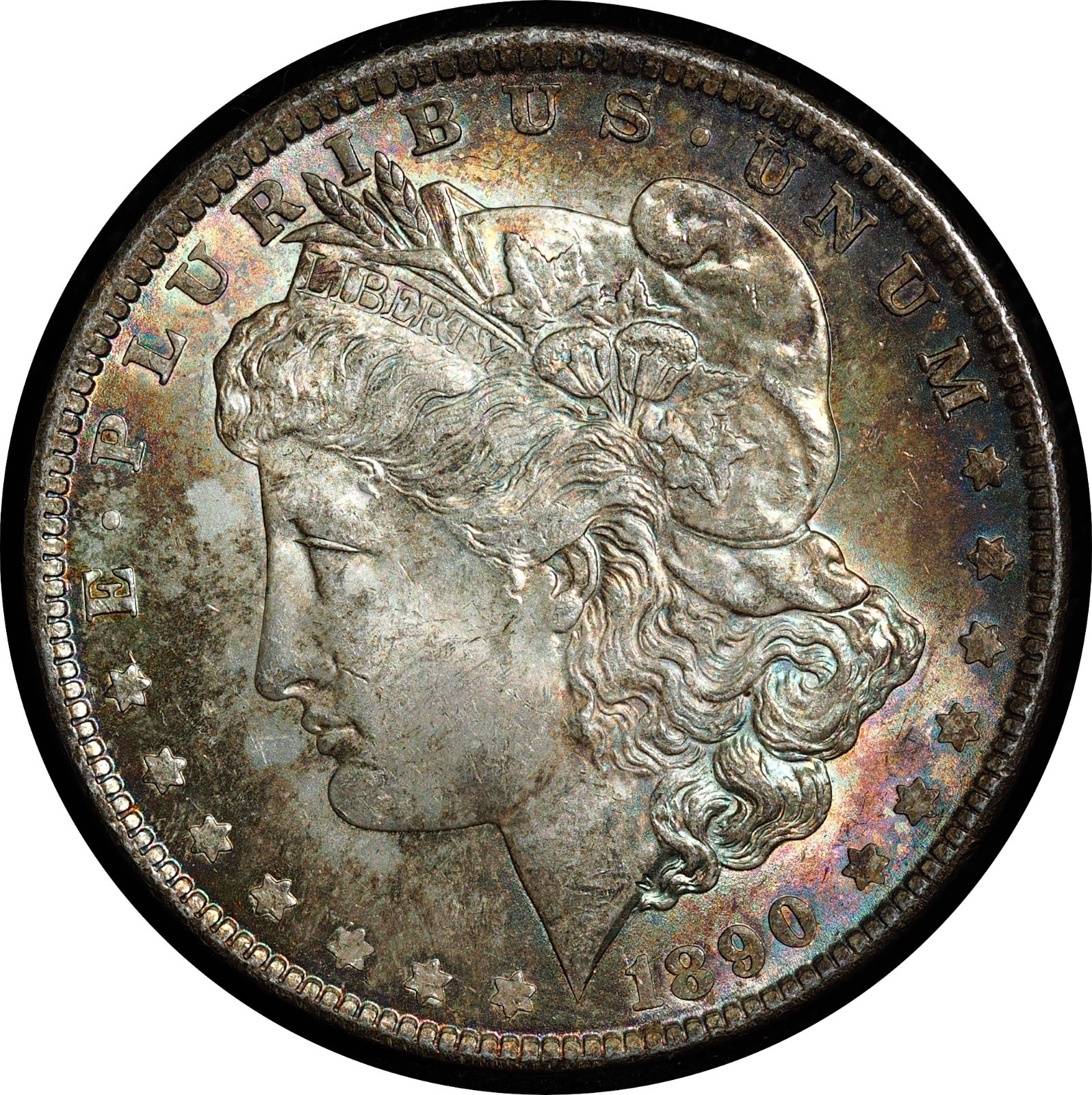 1890 Morgan Dollar Superb Rainbow Toning Choice Brilliant Uncirculated