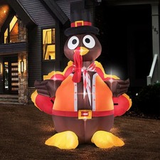 Thanksgiving Inflatable Turkey 5FT Outdoor Blow Up Decor w/ LED Lights Yard Lawn