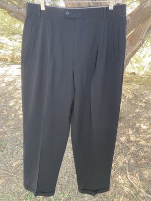 Zanella Men s 100% Wool Pleated Black Trouser Cuffed 33 X 32 [541]