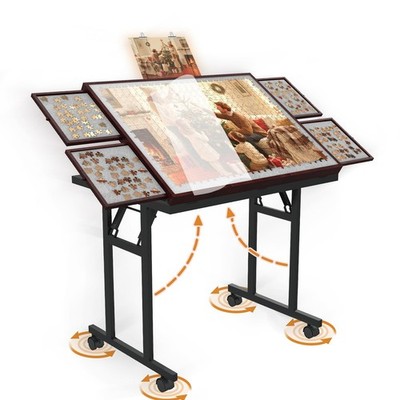 Puzzle Table with Folding Legs, 1500 Pieces Puzzle Table for Adults with Draw...