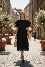 Lauren Ralph Lauren Dress Womens 2 Lace Midi Flutter Sleeve Cocktail Formal