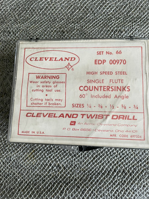 Cleveland 00970 5 Piece 60 Degrees Angle High Speed Steel Taper Countersink Set