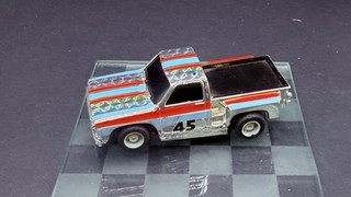 TYCO AFX PICKUP TRUCK CHROME ORANGE BLUE #45 HP2 CHASSIS HO SLOT CAR