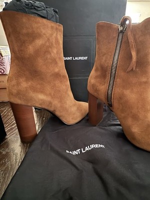 Saint Laurent Paris Loulou Suede Ankle Boots Zip Block Heel 