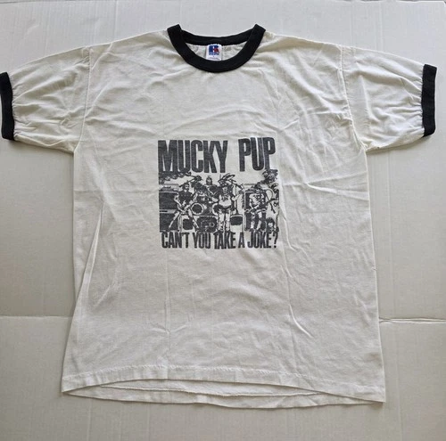 Mucky Pup Cant You Take a Joke Band White Tshirt Lar Vintage vintage concert t-shirt, vintage, size L, single stitch, B+ condition
