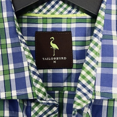 Tailorbyrd Men's M Blue Green Plaid Button Down LS Shirt Flamingo Logo