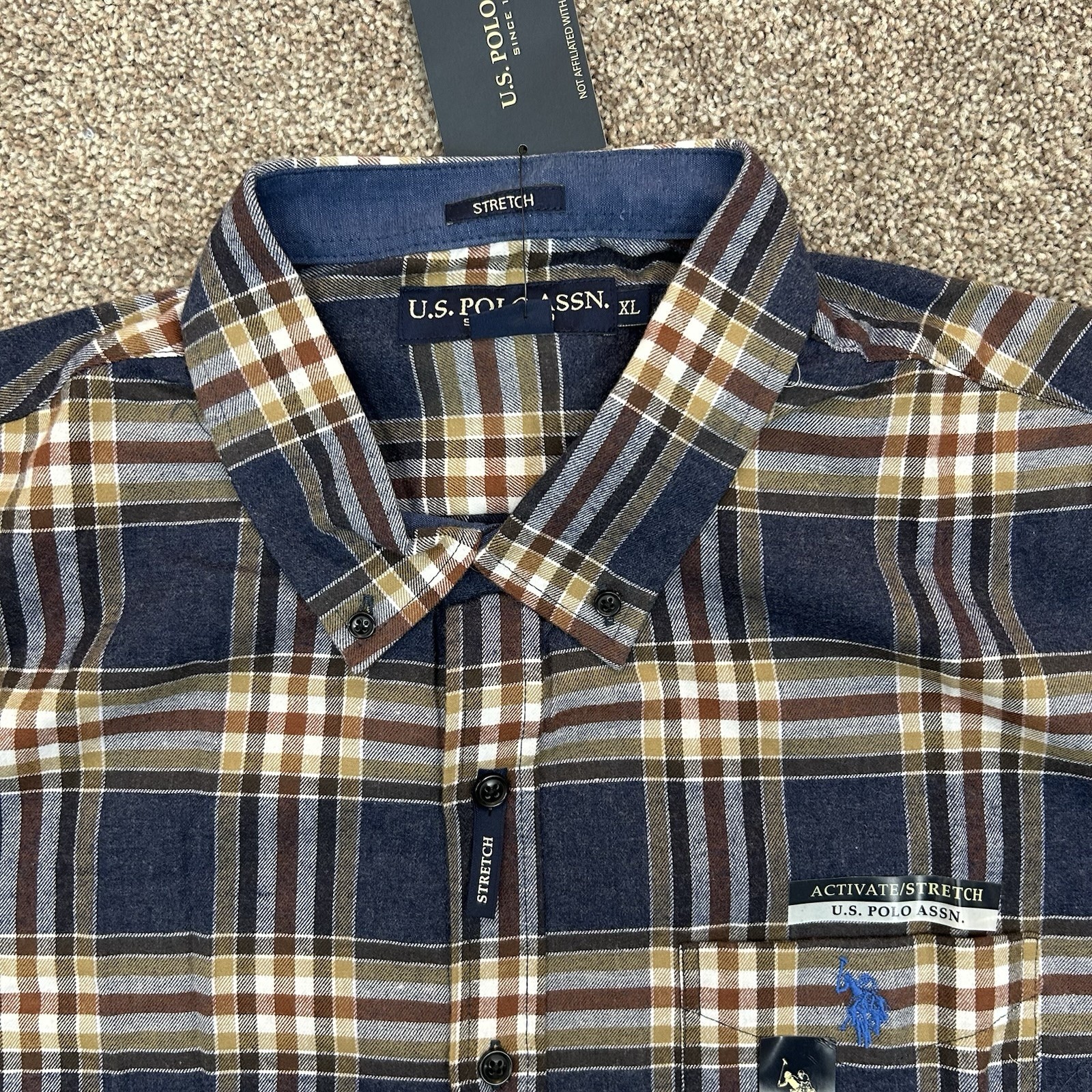 US Polo Assn. Men's Button Down Shirt Size XL Blue Water Heather Plaid NWT $60