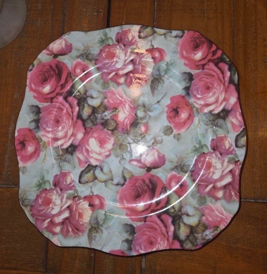 Formalities by Baum Bros Pink Rose square Chintz Collection salad Plate