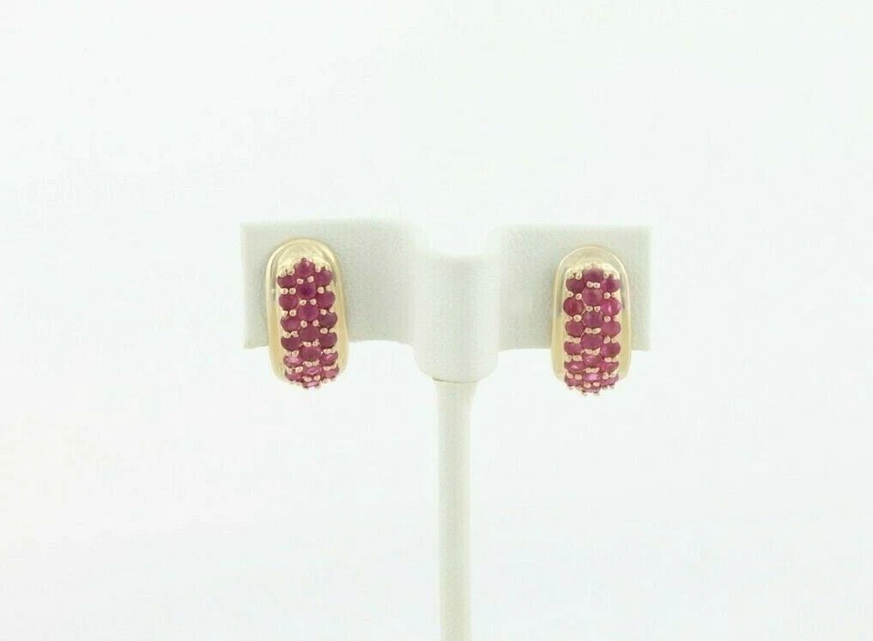 Natural Red Ruby Earrings Half Hoop Earrings in 14k Yellow Gold m582 - Image 2 of 4