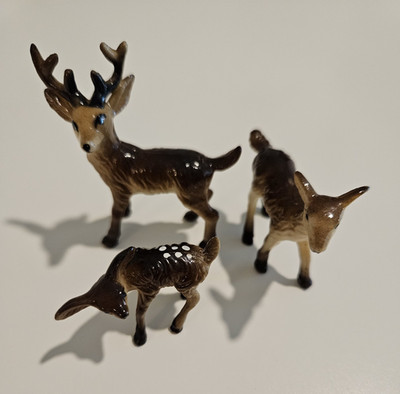 Vintage 1960s Set of 3 Deer Figurine Set Buck Doe Fawn Deer Animal Figurines