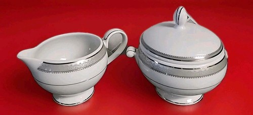 Mikasa Platinum Crown Covered Sugar bowl & Creamer Set Serving Tea Coffee