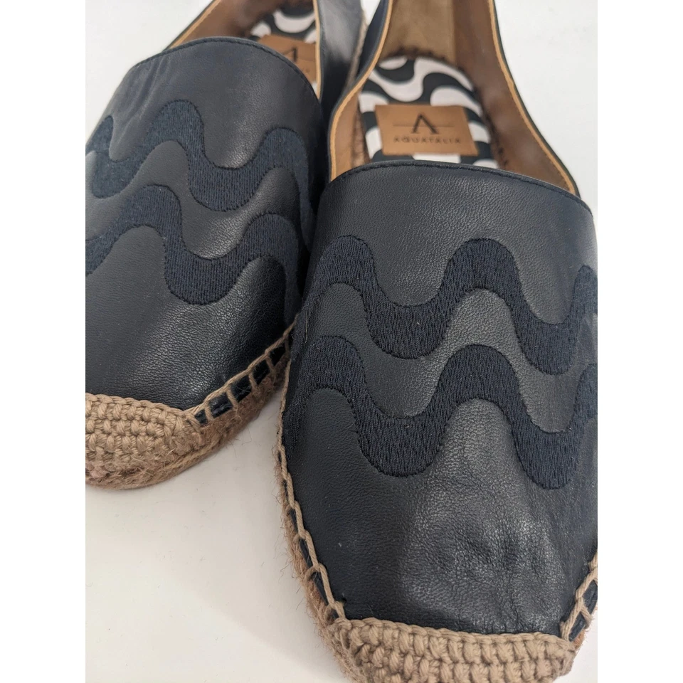 Aquatalia Zapatos Mujer 7 Mocasines Negros Cuero Alpargata Sin Cordones Cómodos Informales Foto 3 de 4