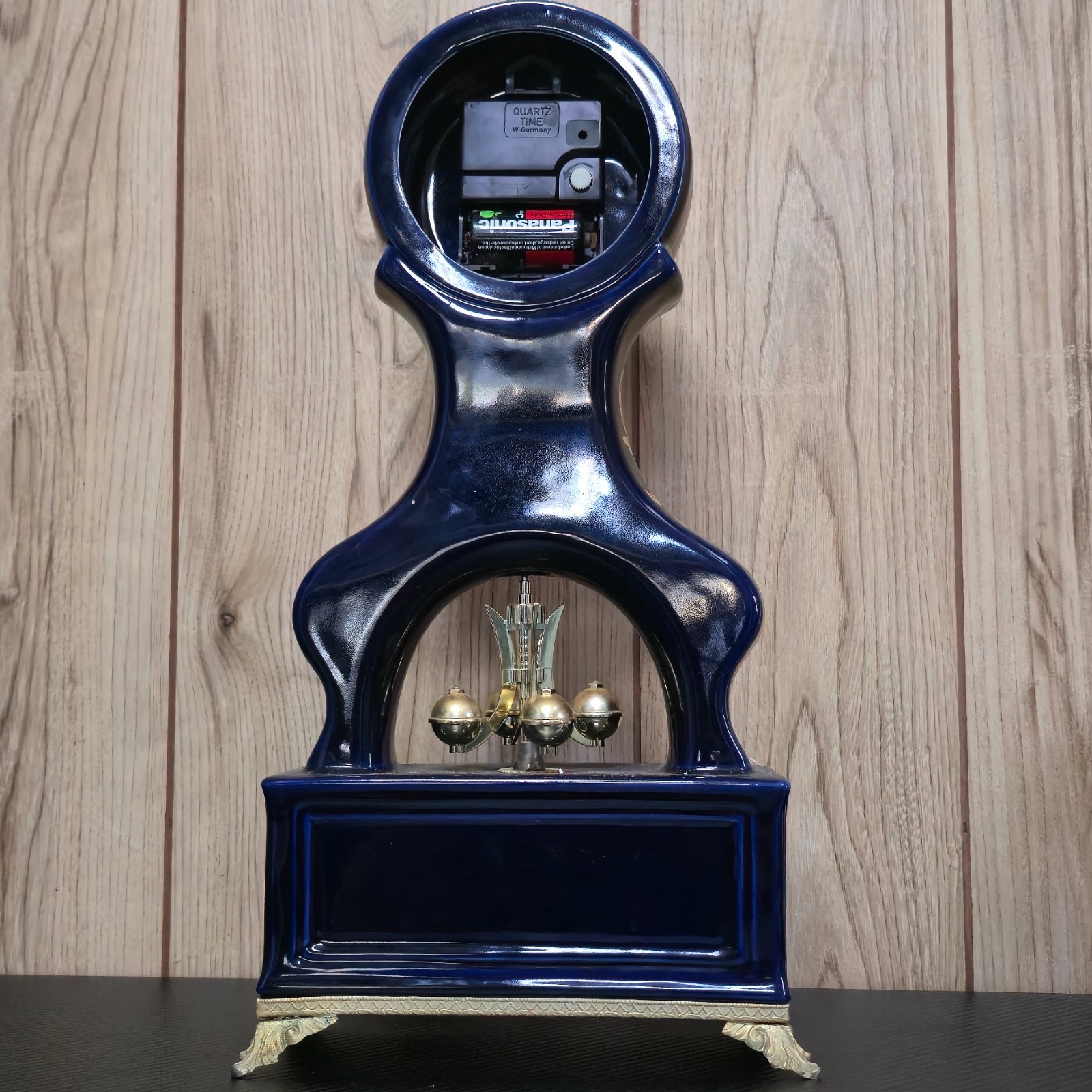 Vintage W Germany Cobalt Blue Ceramic Anniversary Mantel Clock 44cm Non Working image 2
