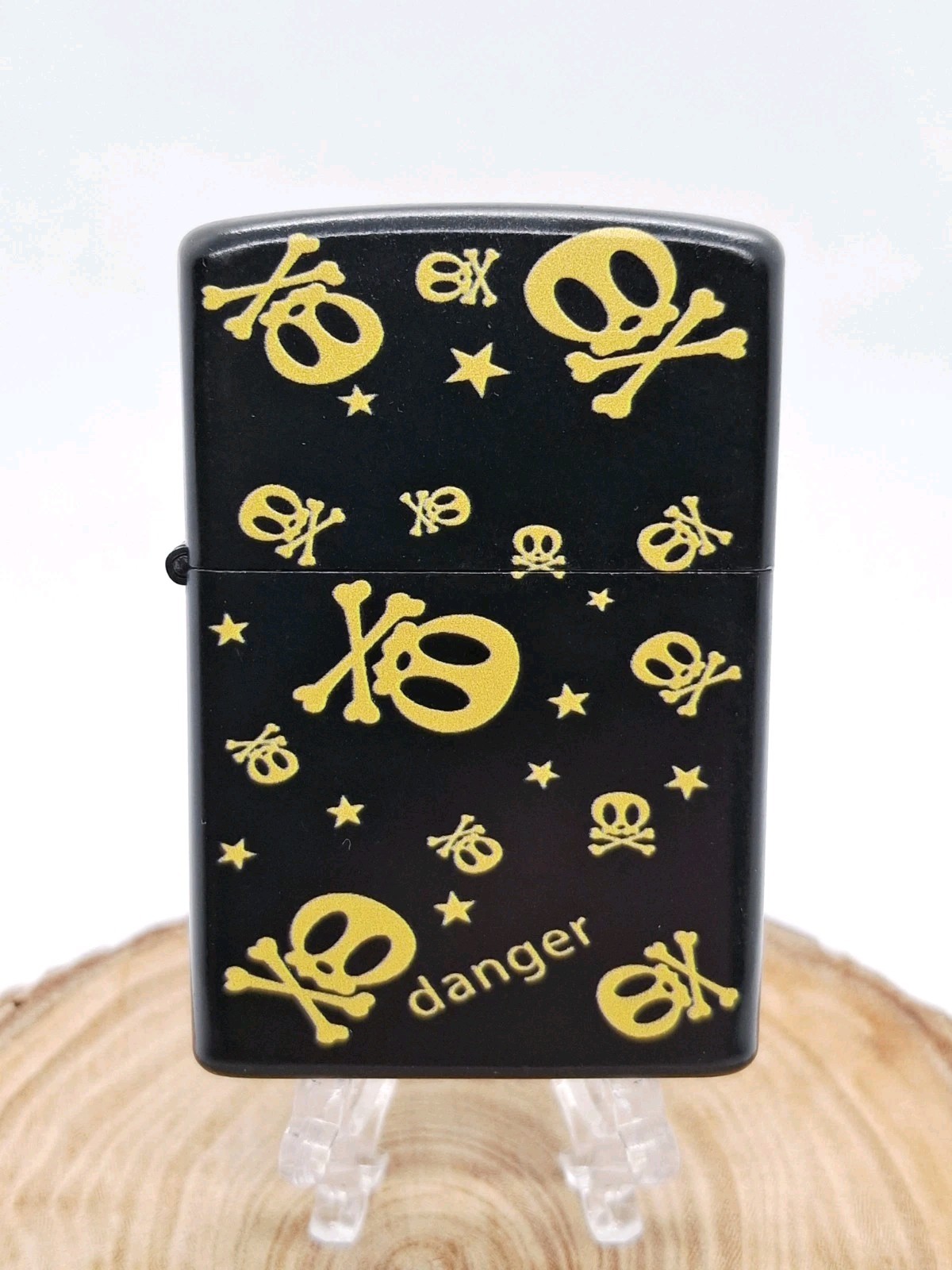 New Skull & Bones Danger Pocket Cigarette Lighter Petrol & Flint Working Order