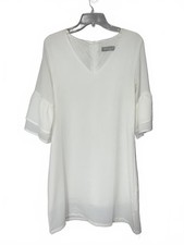 Belongsci Vintage White Bell Cropped Sleeve V-neck Mini Dress Medium