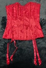 Fredericks Of Hollywood Red Lace Dream Corset Size 32 Boned Floral Brocade