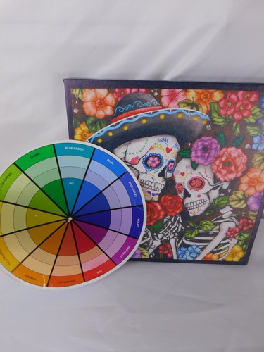 Day of the Dead Skeleton Couple Art Signed Canvas Painting Floral Mexican Decor - Bild 2 von 6