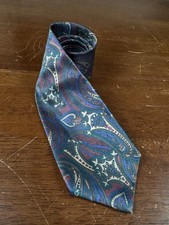 London Fog Silk Tie Paisley Vintage USA Made Neck Tie Purple Blue Green Mens