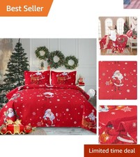 3-Piece Christmas Quilts Bedding Set - Queen/Full - Dark Red with Santa Claus
