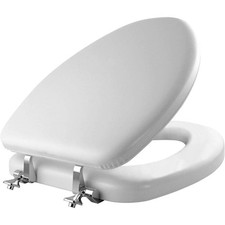 Padded Toilet Seat with Chrome Hinges, Soft Vinyl over Wood Core Seat, Made in U