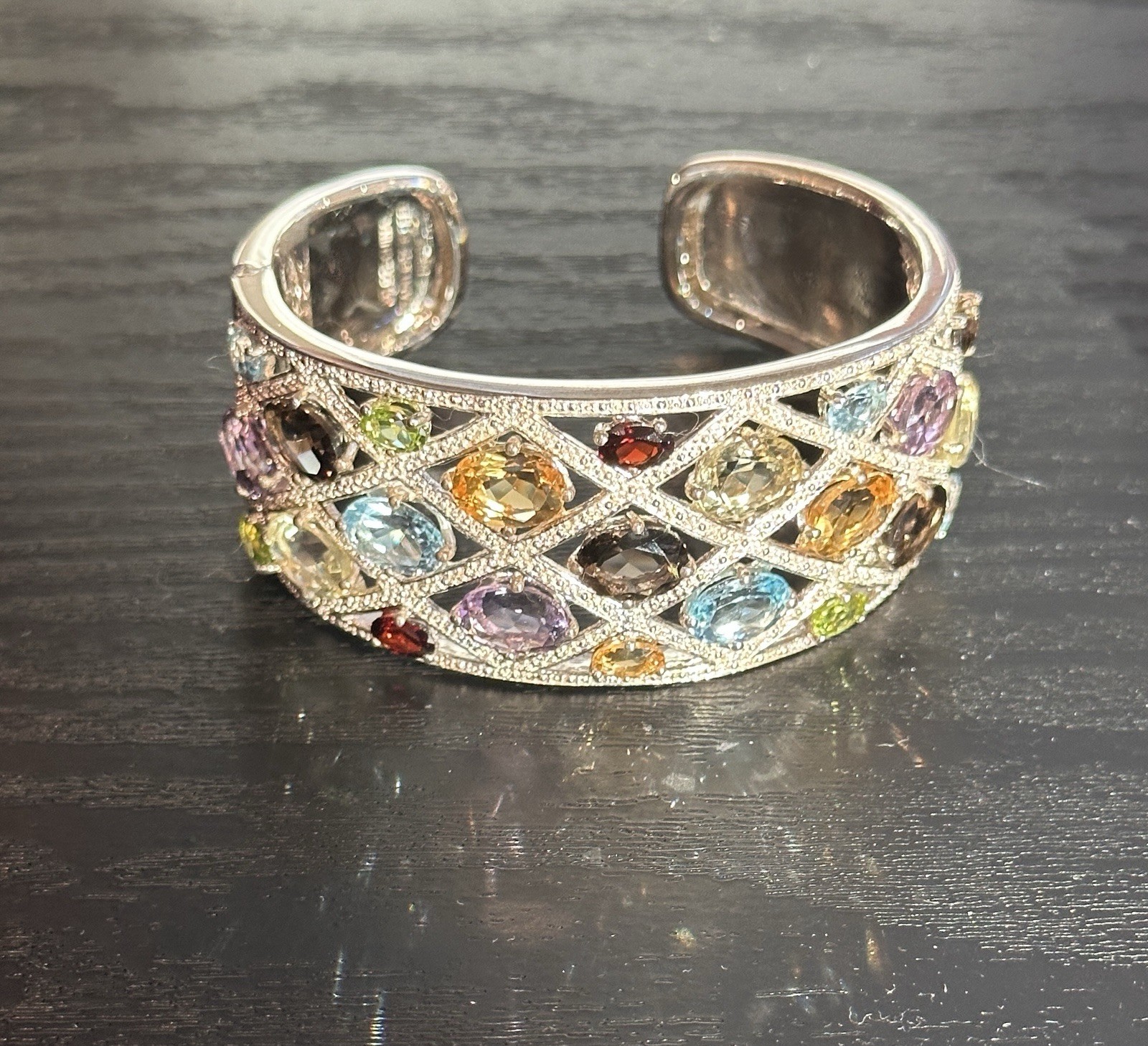 Sterling Silver 23 Count Multi Gemstone Wide Cuff… - image 9