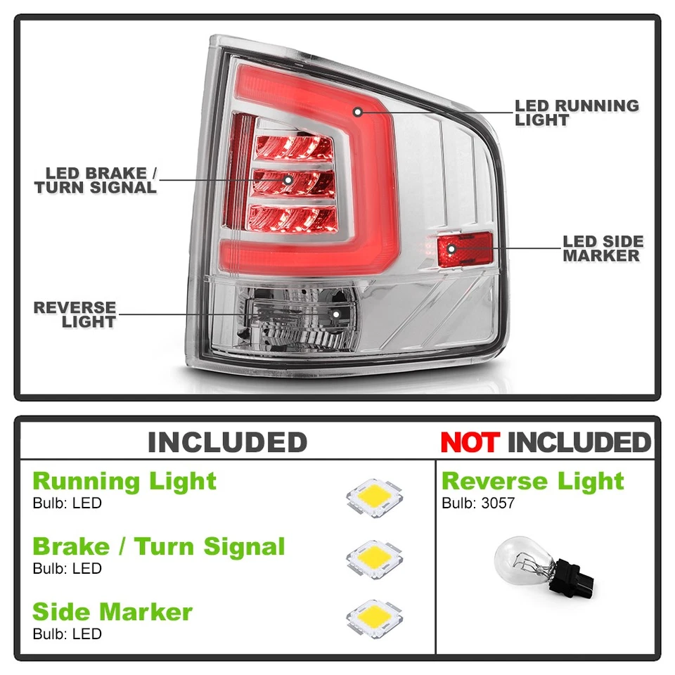 For 1994-2004 Chevy S10/ GMC Sonoma Chrome LED Tube Tail Lights Brake Lamps Pair - Image 4 of 4