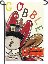 Cute Thanksgiving Turkey Garden Flag 12X18 Inch Double Sided Fall Turkey Gobble