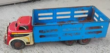 Vintage Wyandotte Pressed Steel Farm Truck Red, White, Blue Bed, Sides Lower