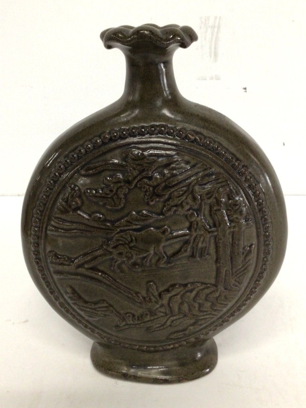 VTG Chinese Ceramic Pilgrim Flask Vase 9.5"
