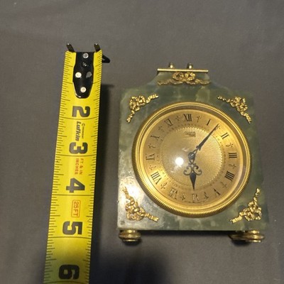Vintage Swiss Bucherer Imhof 8 Day Alarm Clock Green Onyx Gilt