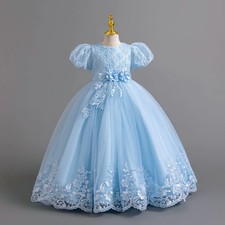 Party Dress Girls Flower Dress White Pageant Clothes Birthday Party Piano Gown