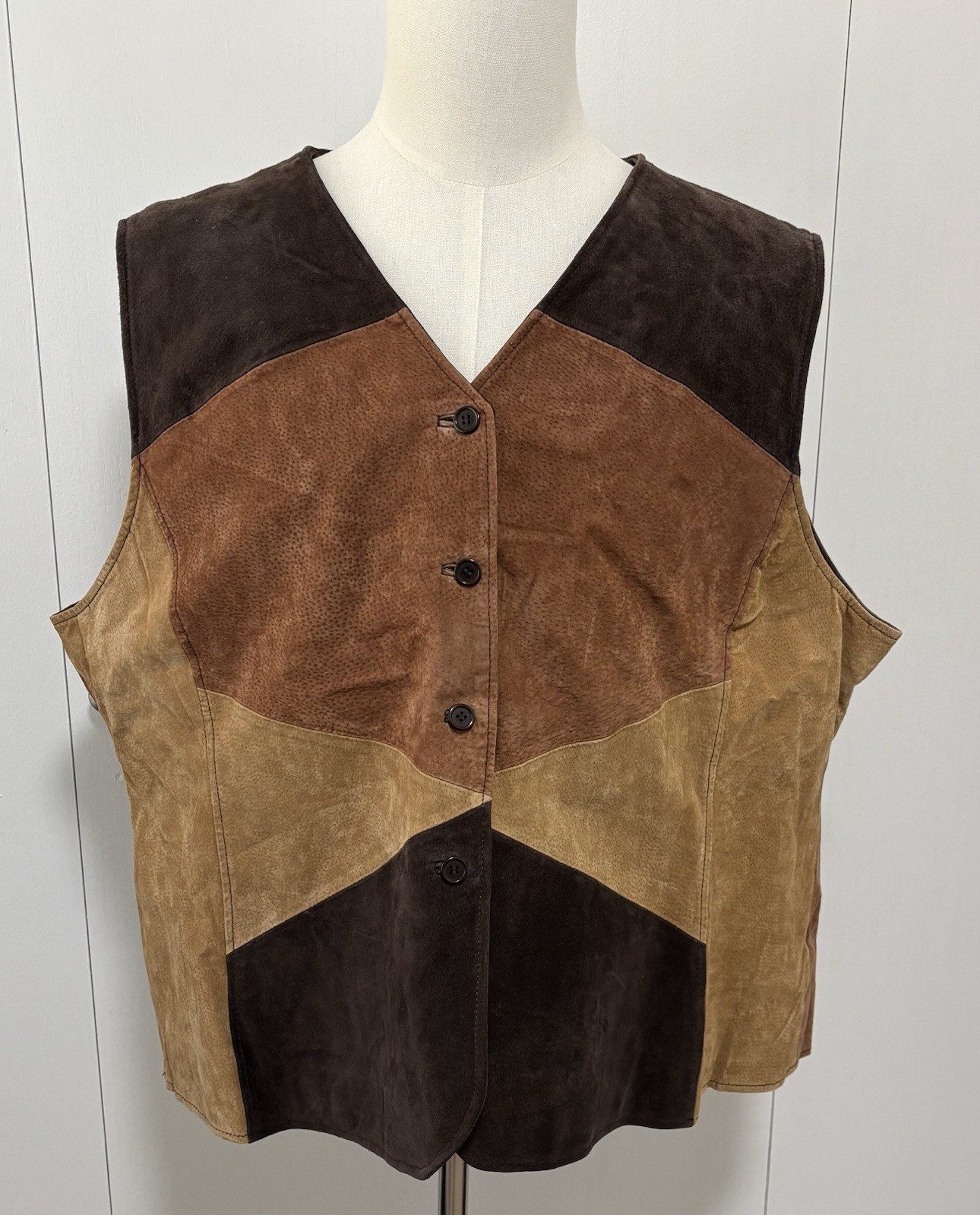 Outbrook Suede Leather Patchwork Brown Tan Vest L… - image 1