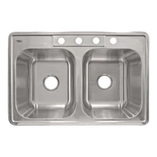 Top Mount Stainless Steel Double Basin Kitchen Sink 33" x 22" x 8" Deep