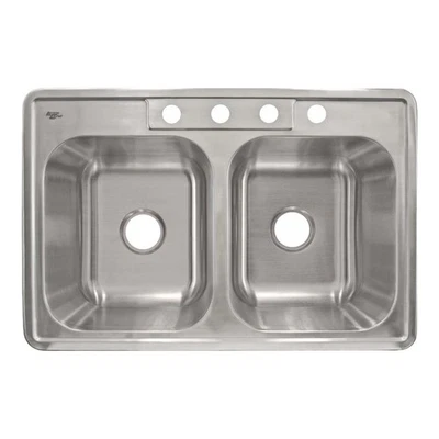 LESSCARE Top Mount Stainless Steel Double Basin Kitchen Sink 33" x 22" x 8" Deep