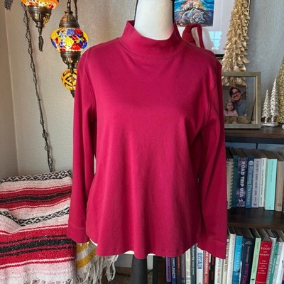 L.L. Bean Petite Mock Neck Long Sleeve Top Burgundy Size L PET