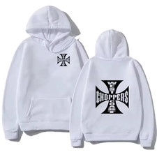 West Coast Choppers Reprint Hoodie White Black Iron Cross Pullover Chest Back