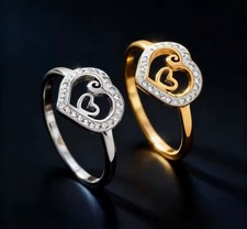 14K Plated Stainless Steel CZ's Heart Ring Sizes 6 Through 9
