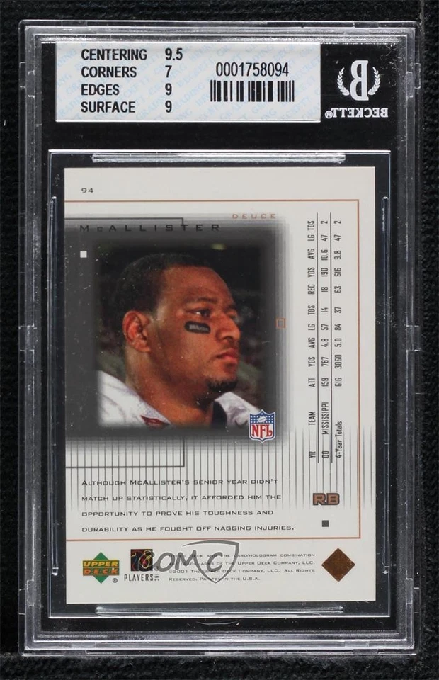 2001 Pros & Prospects Draft Class /1000 Deuce McAllister #94 BGS 7.5 Rookie RC - Image 2 of 2