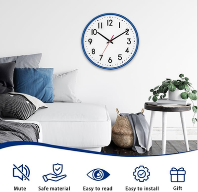 Wall Clock Blue,Silent Wall Clocks Battery Operated 8 Inch Modern