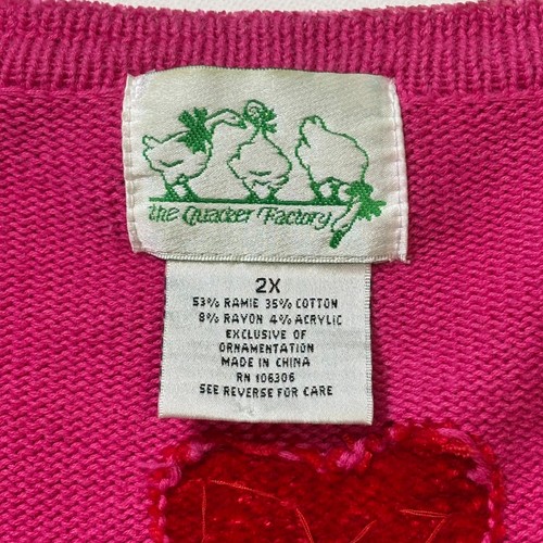Quacker Factory Sweater Cardigan Womens Plus 2X Pink Velvet Multicolor Hearts - Picture 15 of 21