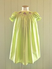    Vintage Size 4T Smocked Green Gingham Bishop Dress Balerina Pigs Spring