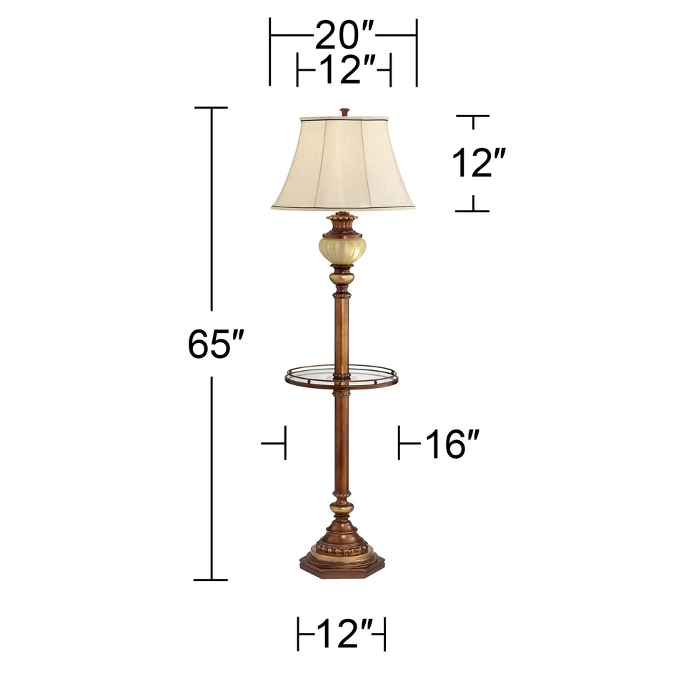 Lámpara de pie vintage con bandeja mesa 65" de alto bronce dorado metal con luz nocturna Foto 4 de 4