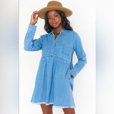 Show Me Your MuMu Light Blue Denim Louisiana Raw Hem Mini Dress XS