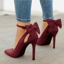 Womens Bow Ankle Strap Stiletto Sexy High Heels Fashion Pointed Toe Shoes Size