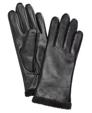 Womens Leather Tech Gloves Faux Fur Lined Black Small CHARTER CLUB $94 NWT